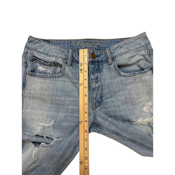 American Eagle Jeans Womens 6 Blue Tomgirl Button Fly Trashed Destroyed Grunge - Picture 7 of 9